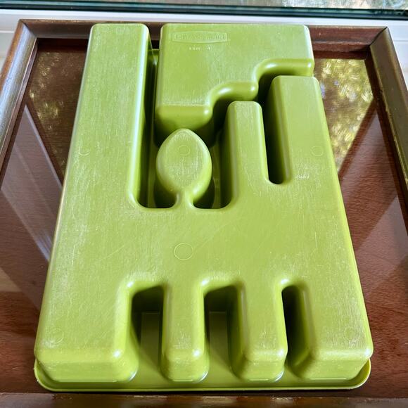 Vintage Green Plastic Silverware Tray Mid-Century Utensil Organizer - Picture 5 of 8